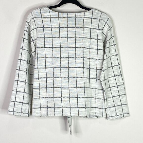 Madewell Windowpane Tie Front Sweater Top Women's Size Small - Picture 2 of 9